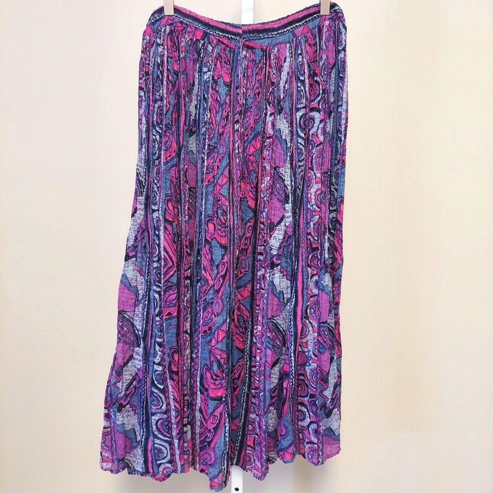 Le Mieux‎ Vintage Cotton Broomstick Skirt Abstract Print L 90s Bohemian Gypsy